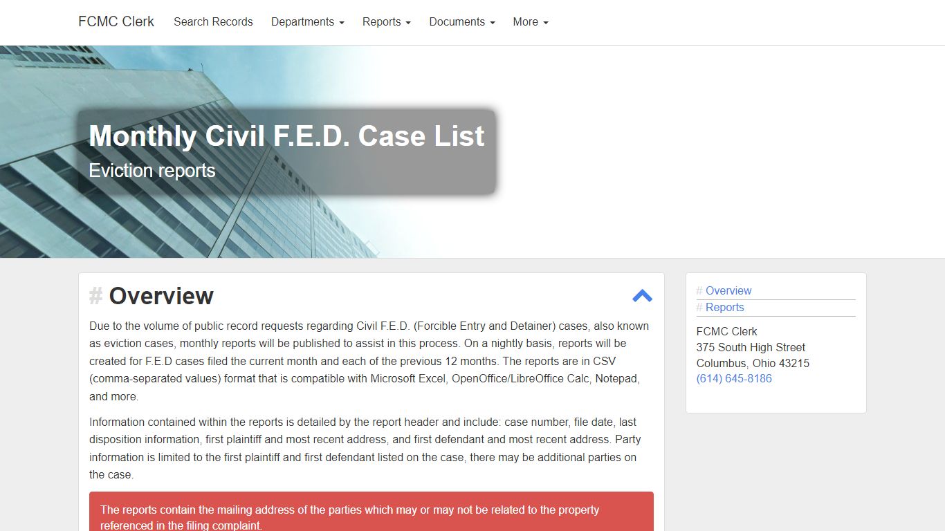Monthly Civil F.E.D (Eviction) Case List
